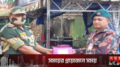বিজিবি ২০ ব্যাটালিয়নের প্রতিষ্ঠাবার্ষিকীতে বিএসএফকে মিষ্টি উপহার